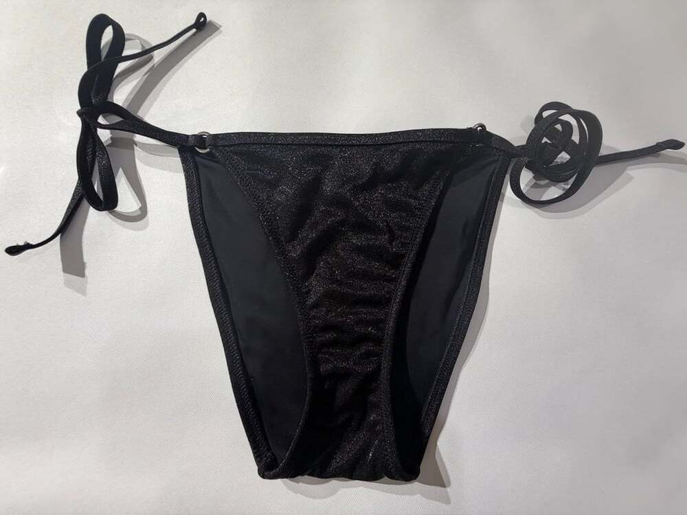 Victorias Secret PINK M Black Glitter String Bikini Bottom Tie Side Swim